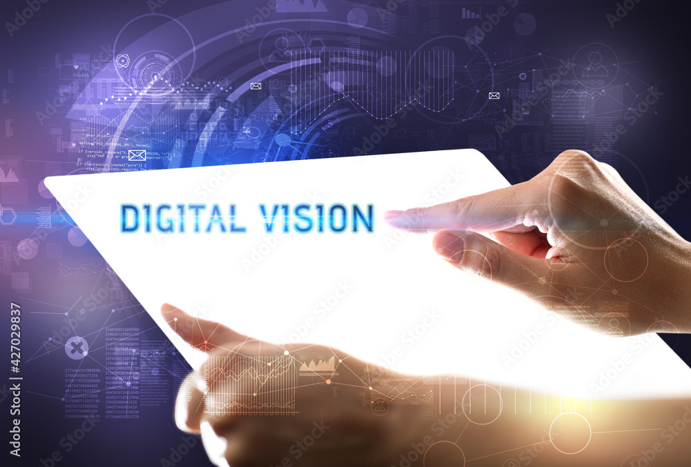 Hand holdig futuristic tablet , technology concept Hand holdig futuristic tablet , technology concept