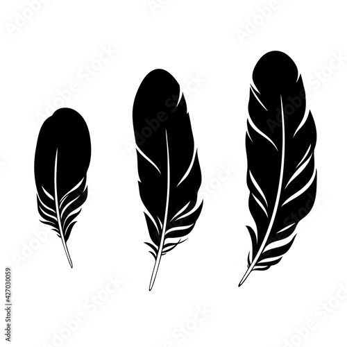 set of three black feathers silhouettes