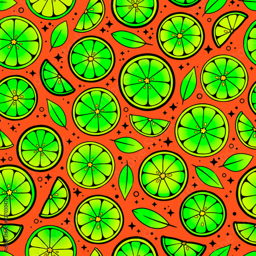 bright pattern of citrus slice in an acidic palette