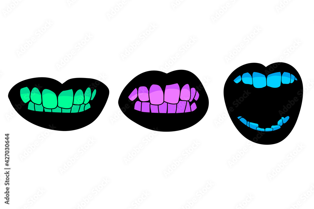 human mouth with colored teeth