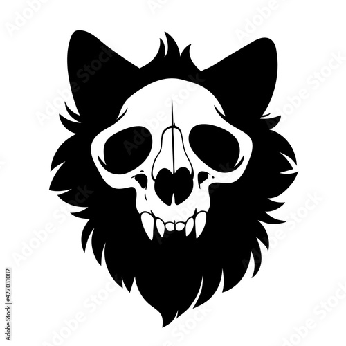 animal skull with black hair