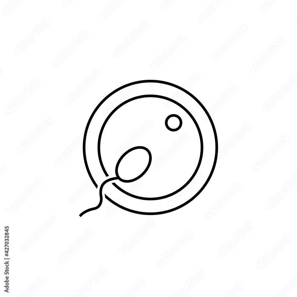 Sperm icon fertilizing egg cell. Logo drawn in outline style. Simple black line image of newborn concept. Label for your design needs. Web design, mobile app. Vector illustration. Sperm icon fertilizing egg cell. Logo drawn in outline style. Simple black line image of newborn concept. Label for your design needs. Web design, mobile app. Vector illustration.