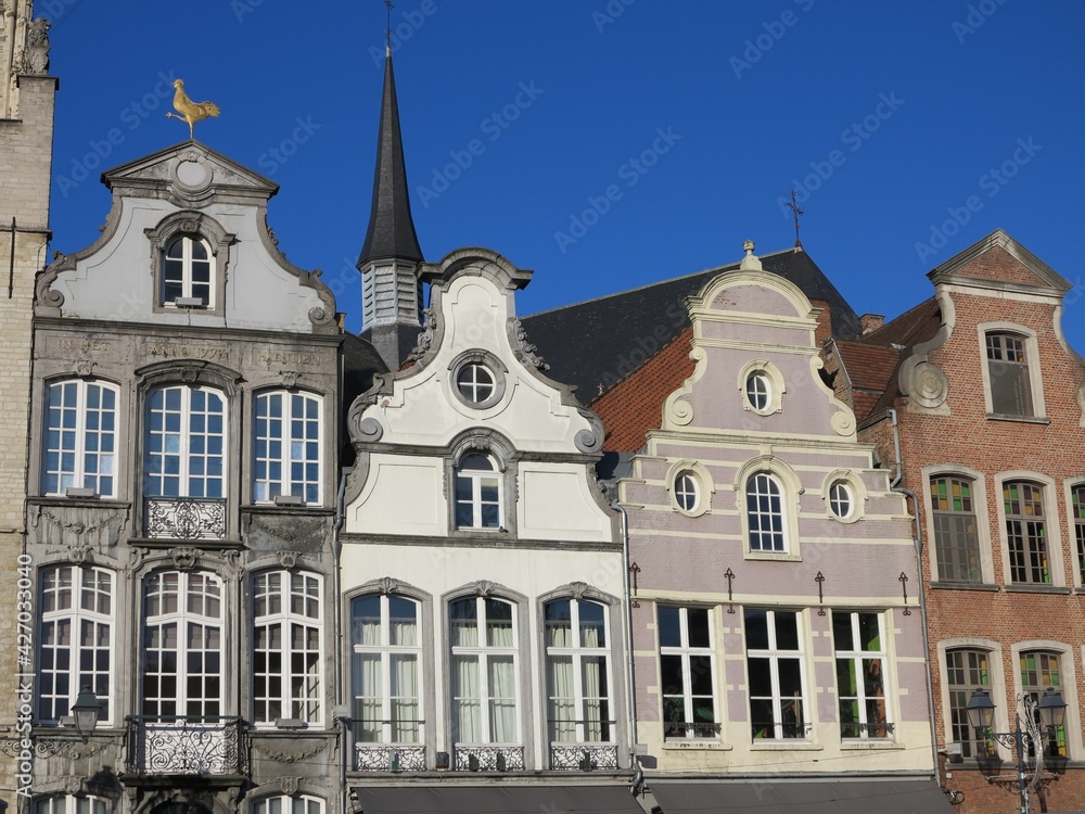 Mechlin Historical House Facades Against a Blue Sky, Belgium