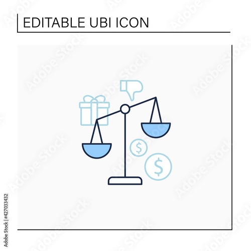 Inequality line icon. Economical injustice.Gap between rich and poor, wealth disparity. Scales.Universal basic income concept. Isolated vector illustration.Editable stroke