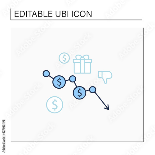 Runaway inflation line icon. Rapid inflation, impossible to reduce. Hyperinflation.Economic downturn. Universal basic income concept. Isolated vector illustration.Editable stroke