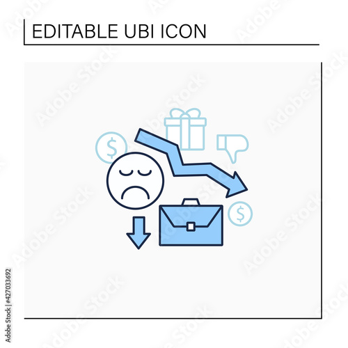 Motivation line icon. Reduce work motivation. Work trouble. Unhappy workers. Efficiency decline.Universal basic income concept. Isolated vector illustration.Editable stroke