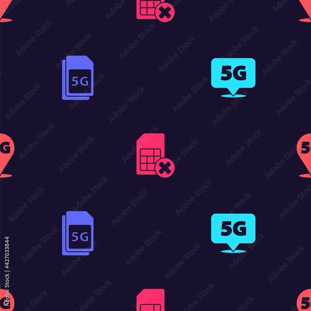 Set Location 5G network, Sim Card, card rejected and on seamless pattern. Vector Set Location 5G network, Sim Card, card rejected and on seamless pattern. Vector