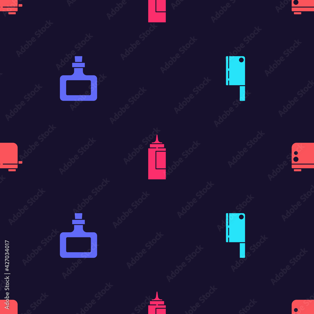 Set Meat chopper, Sauce bottle, and Toaster on seamless pattern. Vector Set Meat chopper, Sauce bottle, and Toaster on seamless pattern. Vector