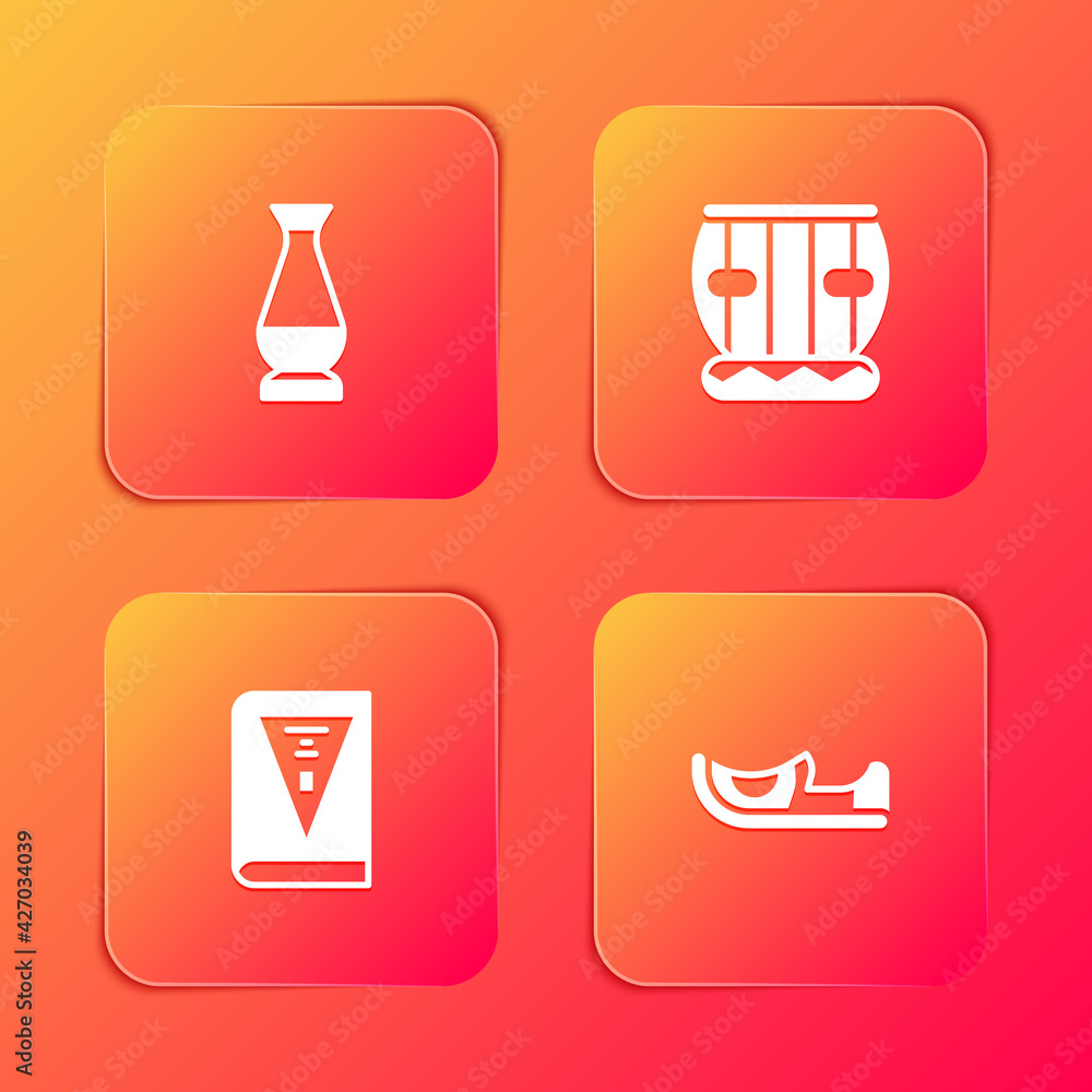 Set Indian vase, Instrument tabla, constitution day and shoes icon. Vector Set Indian vase, Instrument tabla, constitution day and shoes icon. Vector