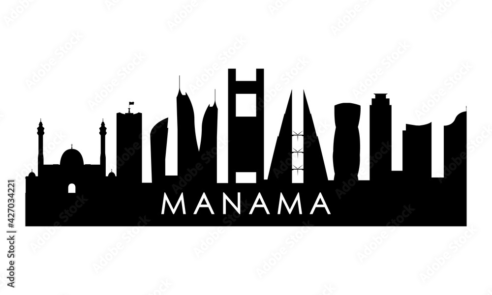 Manama skyline silhouette. Black Manama, Bahrain city design isolated on white background.