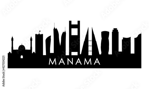 Manama skyline silhouette. Black Manama, Bahrain city design isolated on white background.