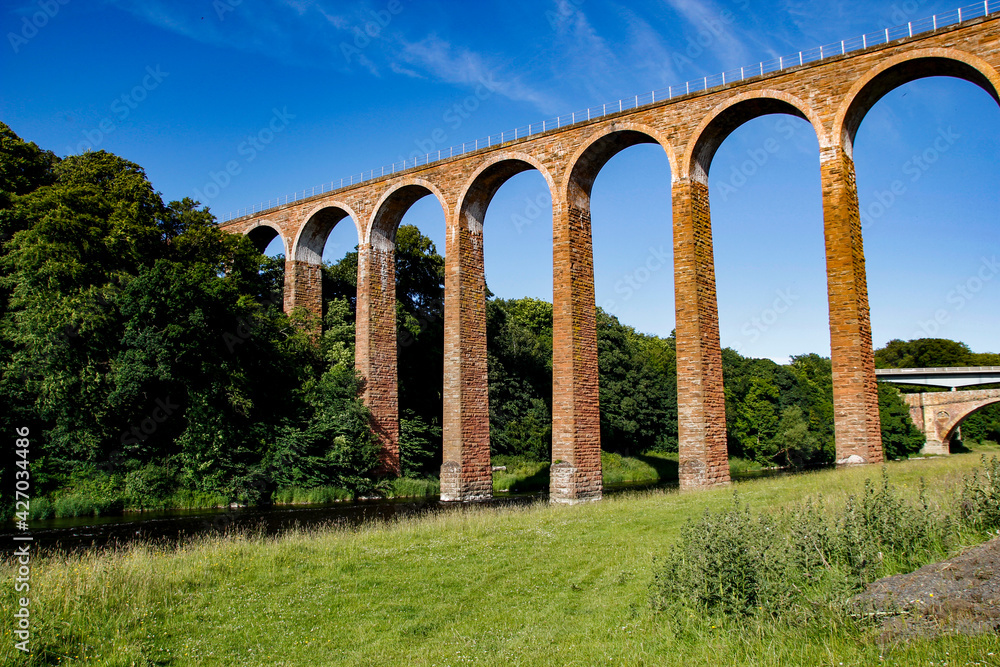 Leaderfoot Viaduct, also known as the Drygrange Viaduct, a railway viaduct over the River Tweed, near Melrose, Scottish Borders, Scotland