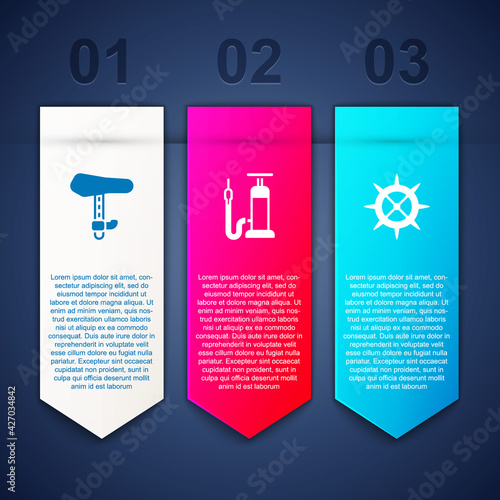 Set Bicycle seat, air pump and sprocket crank. Business infographic template. Vector