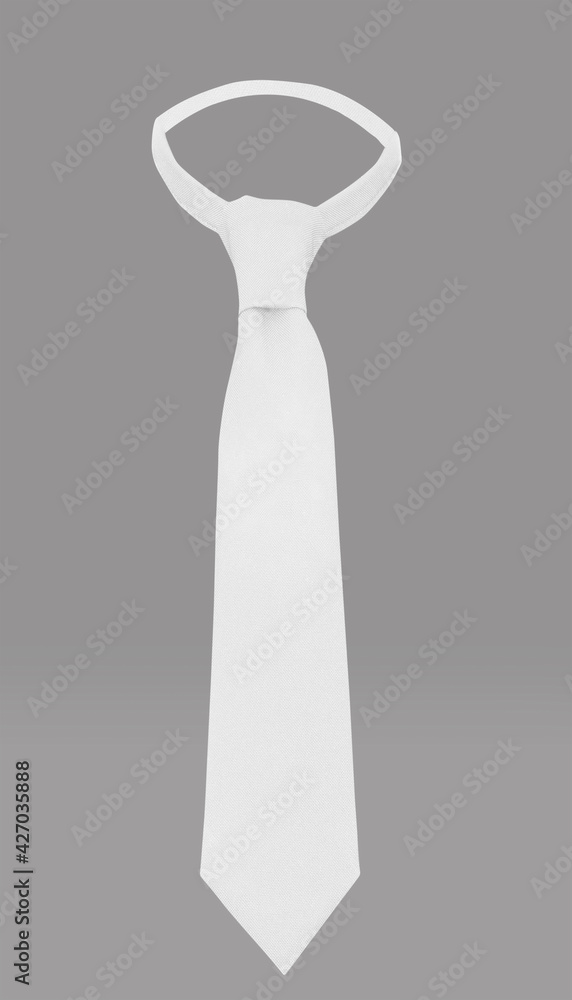 White male necktie for mockup. Isolated on grey background. White male necktie for mockup. Isolated on grey background.