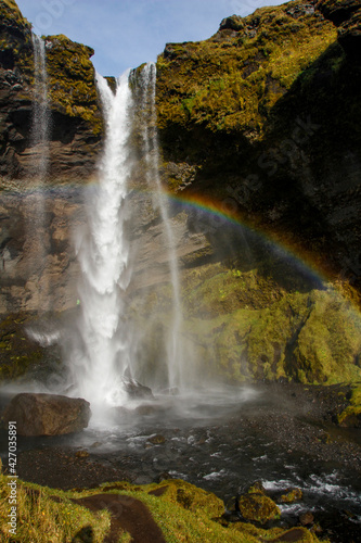 The beautifull hidden Kvernufoss waterfall near Sk  ga  Iceland