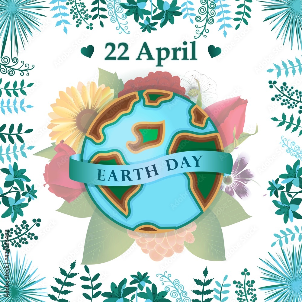 Naklejka premium Earth Day 22 April Poster Banner Invite, Be part of the change, 3D earth vector illustration