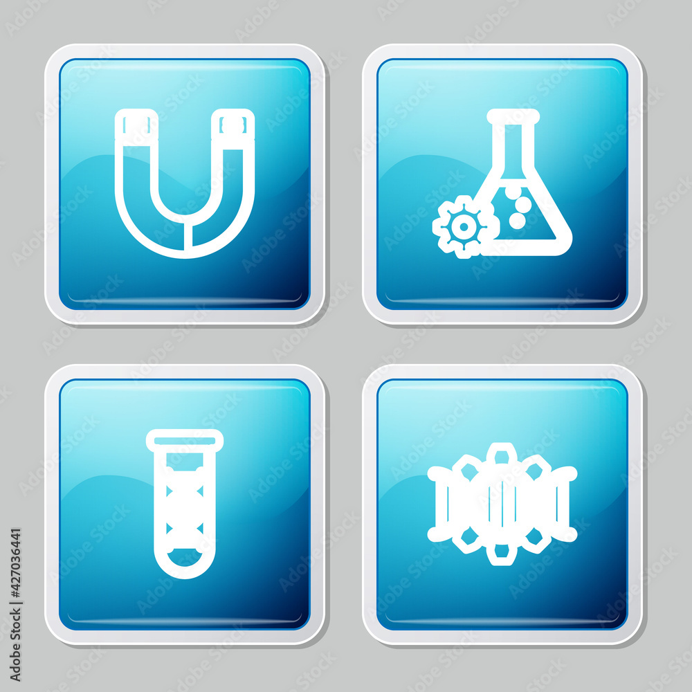 Set line Magnet, Bioengineering, DNA research, search and Genetic icon. Vector Set line Magnet, Bioengineering, DNA research, search and Genetic icon. Vector