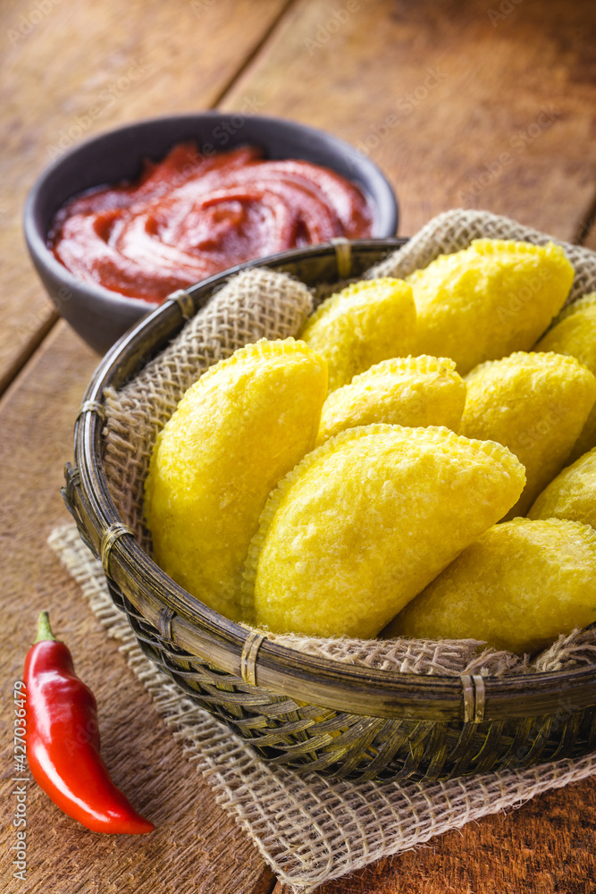 fried pastry of corn dough, breaded typical of Brazil, june party food