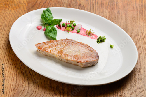Healthy grilled tuna steak on the plate