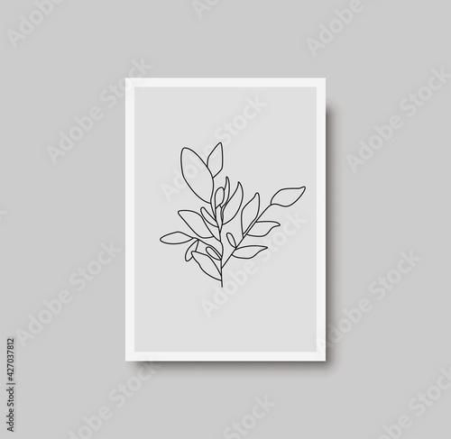 Botanical wall art abstract vector. Foliage line drawing. Neutral boho art print. Minimal mid century wall art print for bedroom decor. Gallery decor poster, terracota watercolor. Vector poster