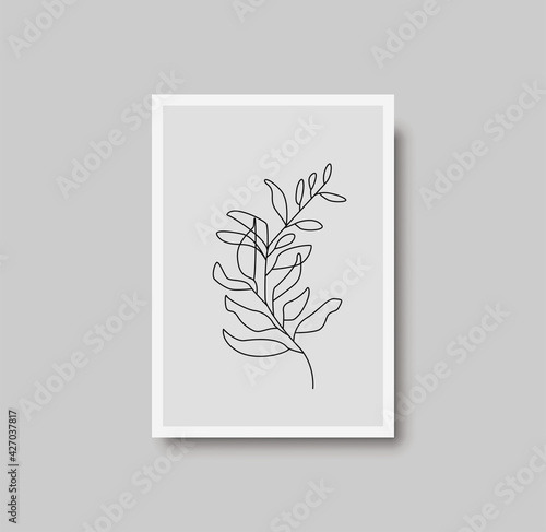 Botanical wall art abstract vector. Foliage line drawing. Neutral boho art print. Minimal mid century wall art print for bedroom decor. Gallery decor poster, terracota watercolor. Vector poster