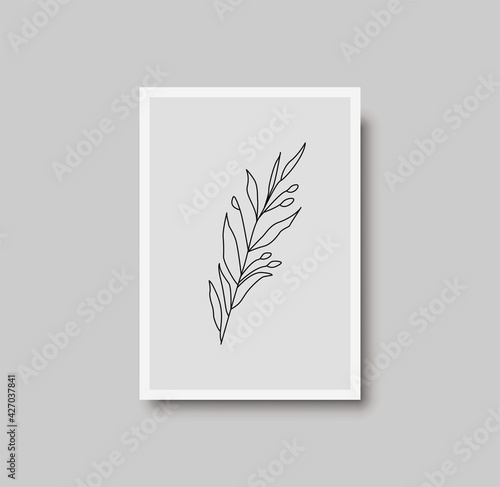 Botanical wall art abstract vector. Foliage line drawing. Neutral boho art print. Minimal mid century wall art print for bedroom decor. Gallery decor poster, terracota watercolor. Vector poster