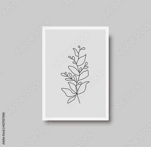 Botanical wall art abstract vector. Foliage line drawing. Neutral boho art print. Minimal mid century wall art print for bedroom decor. Gallery decor poster, terracota watercolor. Vector poster