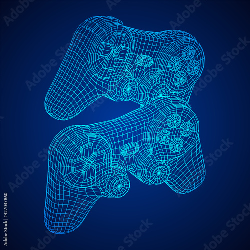 Game controller or gamepad for videogames. Wireframe low poly mesh vector illustration.