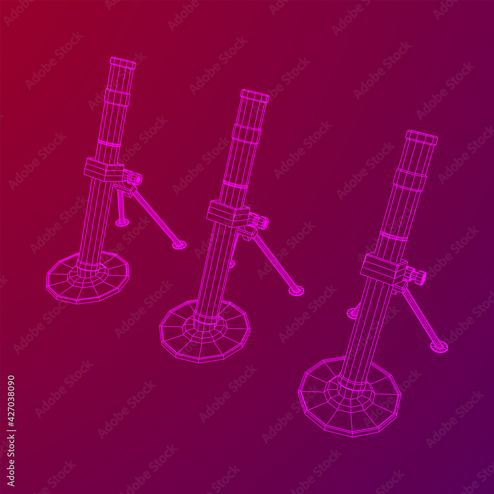 Firearm weapon army mortar and mine. Wireframe low poly mesh vector illustration Firearm weapon army mortar and mine. Wireframe low poly mesh vector illustration