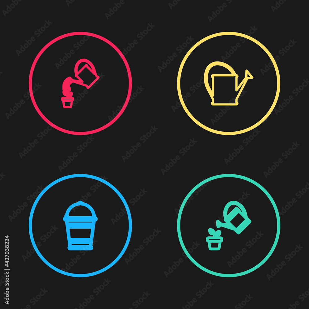 Set line Bucket, Watering can, and icon. Vector Set line Bucket, Watering can, and icon. Vector