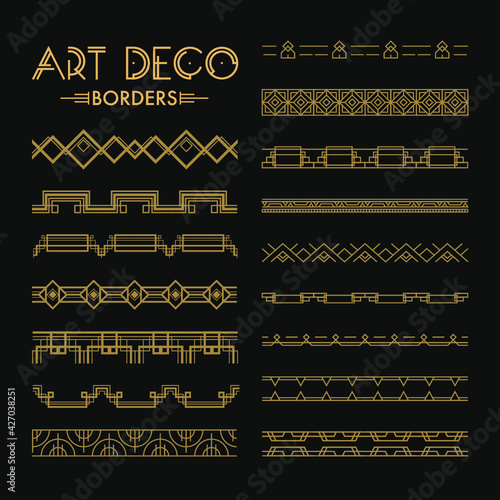 Set of Art deco patterns and ornaments. Creative template in style of 1920s for your design. Vector illustration. EPS 10
