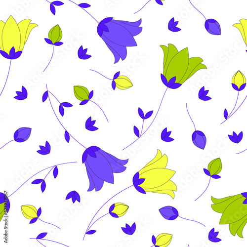 Seamless pattern of flowers bells