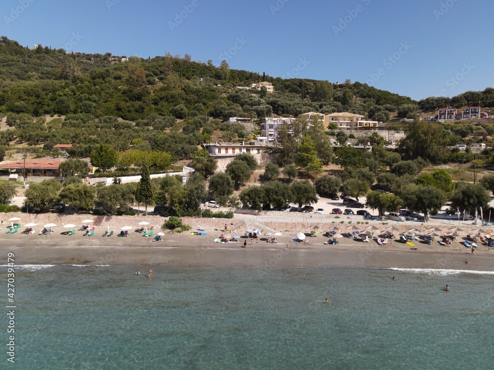 Aerial Shot: Arilla Exotic Beach of Perdika Town Greece, Epirus, Thesprotia Aerial Shot: Arilla Exotic Beach of Perdika Town Greece, Epirus, Thesprotia