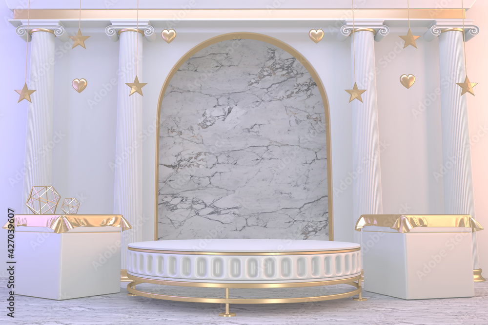 3d rendering. Modern minimalistic mock up gold podium abstract cylinder display. 3d rendering. Modern minimalistic mock up gold podium abstract cylinder display.