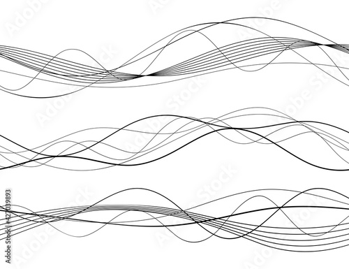 Design elements. Wave of many gray lines. Abstract wavy stripes on white background isolated. Creative line art. Vector illustration EPS 10. Colourful shiny waves with lines created using Blend Tool