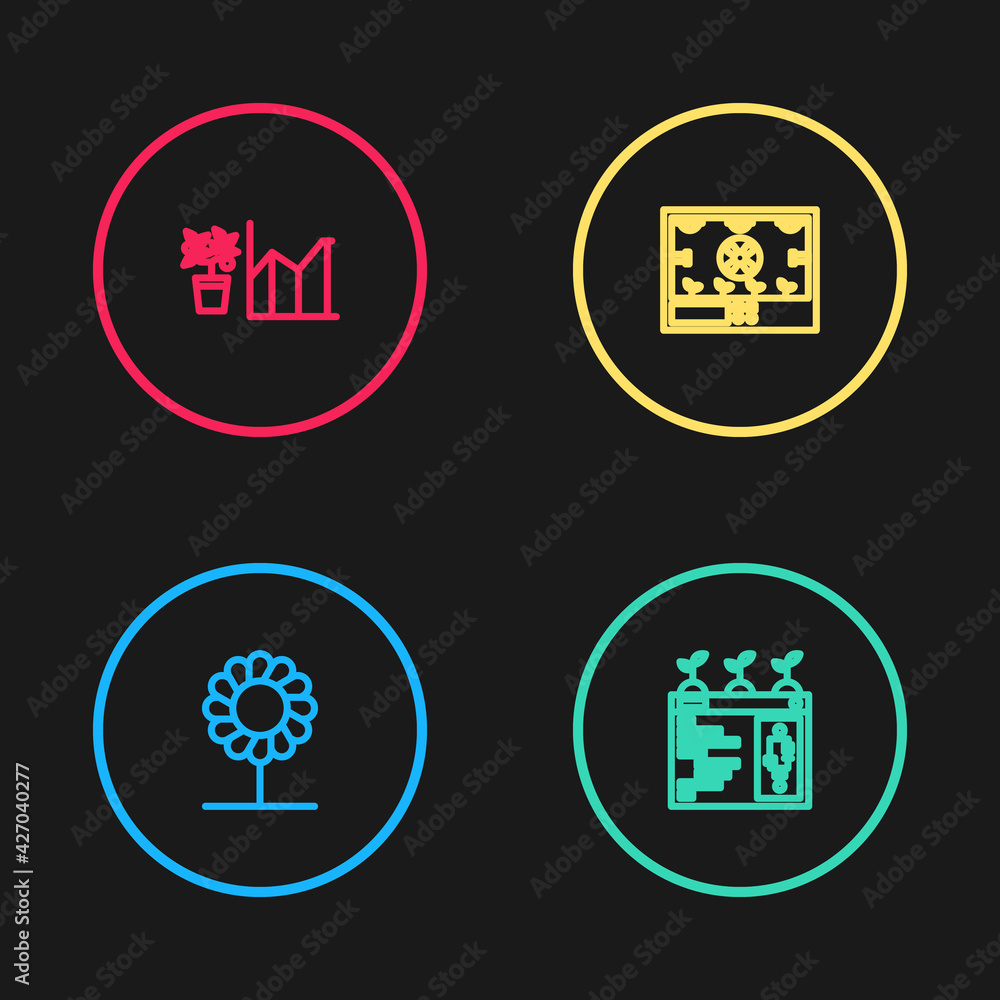 Set line Flower, Smart farming technology, and statistics icon. Vector Set line Flower, Smart farming technology, and statistics icon. Vector