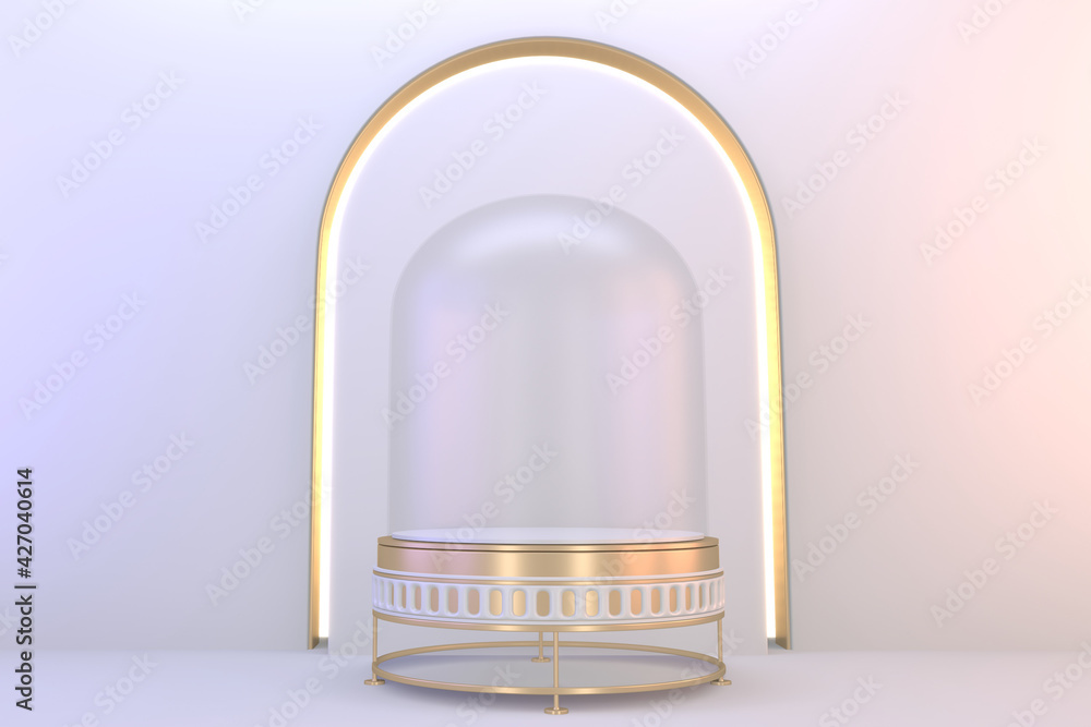 Pedestal Modern white podium blank space for cosmetic product. 3D rendering