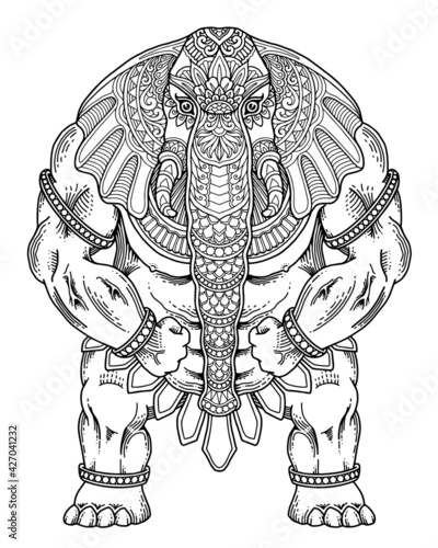 elephant character design. coloring page, tattoo design, print design