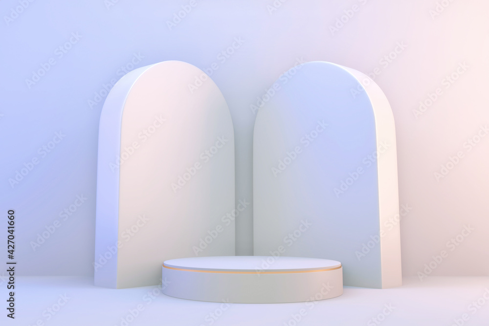 3d rendering. Modern minimalistic mock up white and gold podium abstract cylinder display. 3d rendering. Modern minimalistic mock up white and gold podium abstract cylinder display.