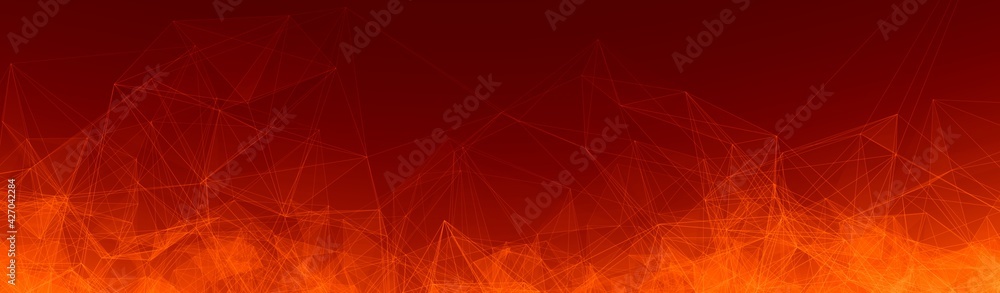 Abstract Plexus Polygon wireframe Shapes 3D Illustration. orange gradient half-width web Banner size Background. Teamwork, technology, and big data concept for the internet of things and live streamin Abstract Plexus Polygon wireframe Shapes 3D Illustration. orange gradient half-width web Banner size Background. Teamwork, technology, and big data concept for the internet of things and live streamin