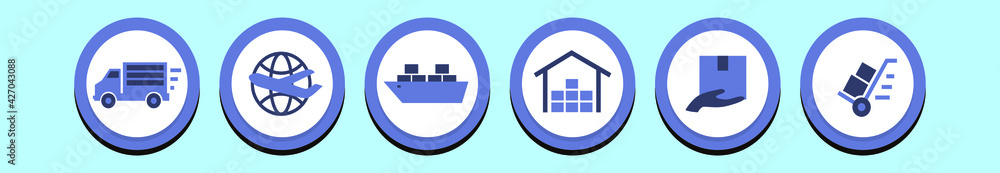 set of shipping cartoon icon design template with various models. vector illustration isolated on blue background set of shipping cartoon icon design template with various models. vector illustration isolated on blue background