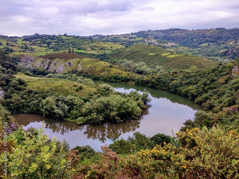 The Nora Meanders, a unique fluvial system declared a Natural Monument, Oviedo, Asturias, Spain