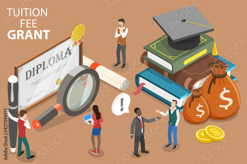 3D Isometric Flat Vector Conceptual Illustration of Tuition Fee Grant.