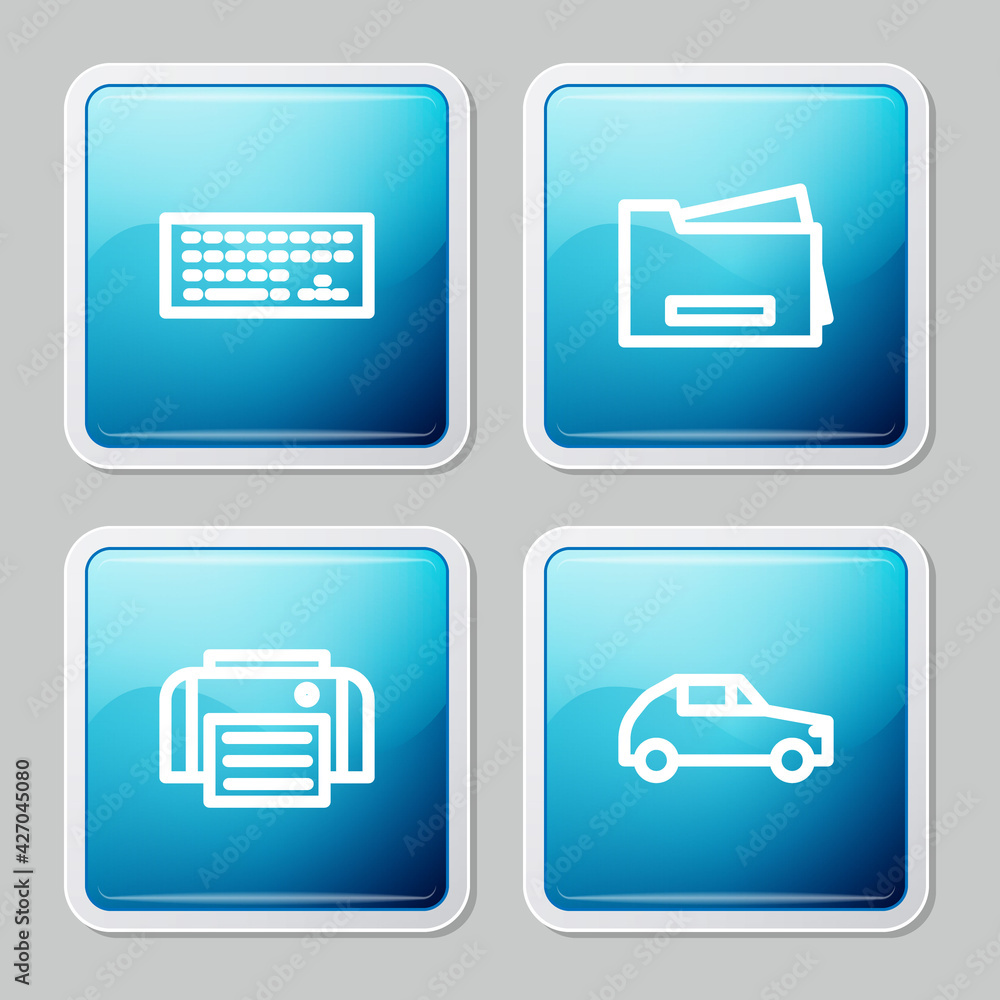 Set line Keyboard, Printer, and Car icon. Vector Set line Keyboard, Printer, and Car icon. Vector