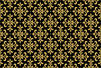 Rideaux Noir et or patrons Flower geometric pattern. Seamless vector background. Gold and black ornament. Ornament for fabric, wallpaper, packaging. Decorative print  © ELENA