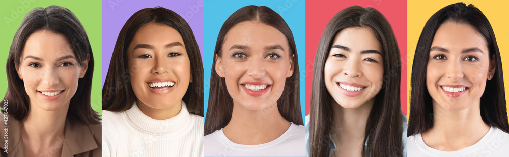 Composite set of smiling diverse multicultural women Composite set of smiling diverse multicultural women