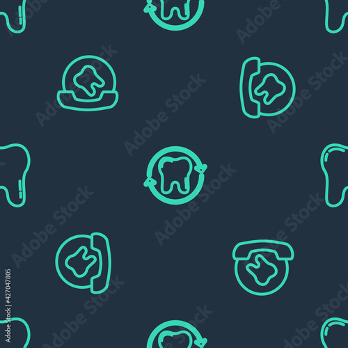 Set line Tooth whitening, Online dental care and on seamless pattern. Vector