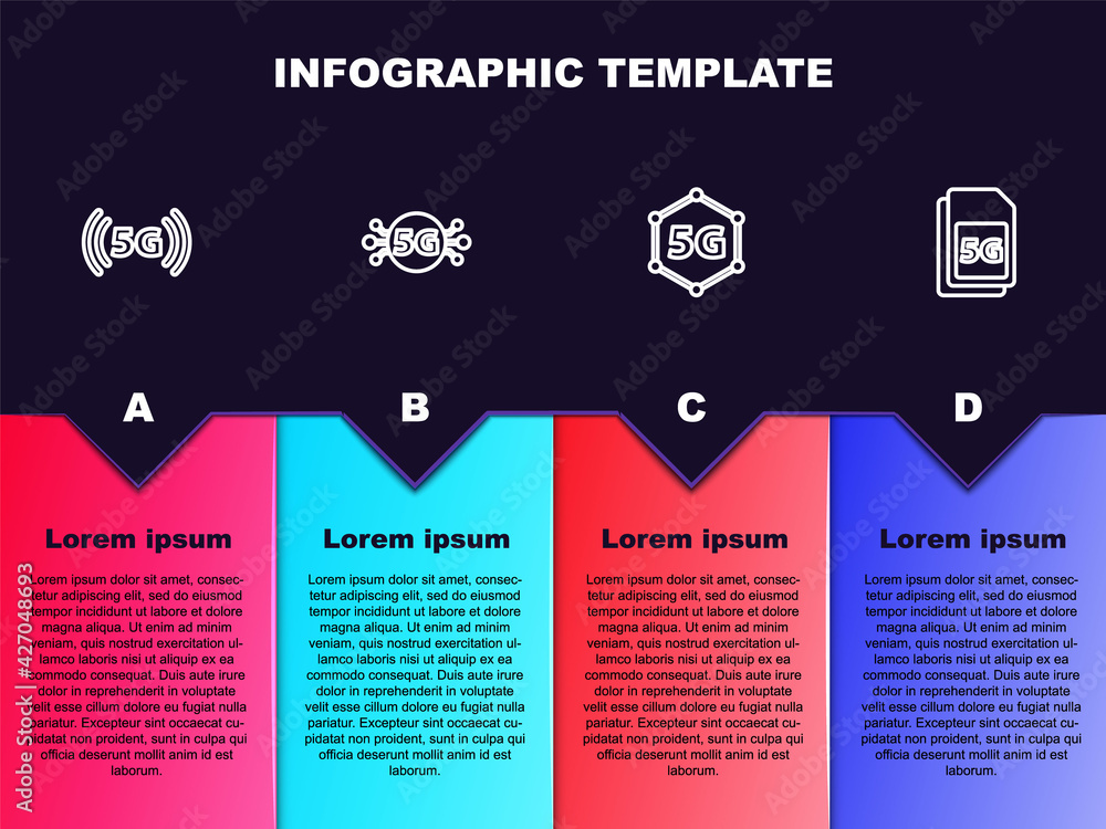 Set line 5G network, , and Sim Card. Business infographic template. Vector Set line 5G network, , and Sim Card. Business infographic template. Vector