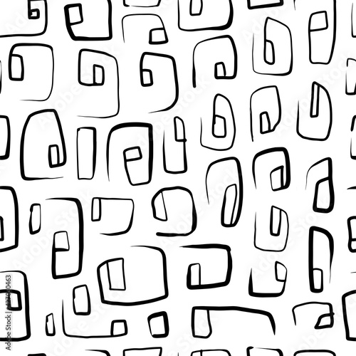 Seamless pattern with variety abstract shapes, lines, spirals, stripes. Background drawn with ink and marker in hand drawn style. Illustrations with natural texture in the Scandinavian style. Vector