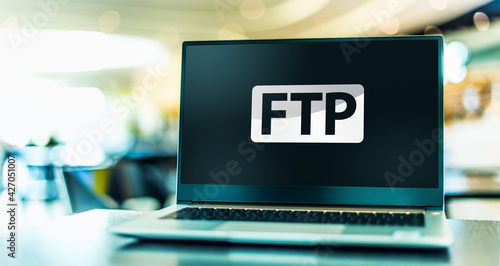 Laptop computer displaying a sign of the ftp photo